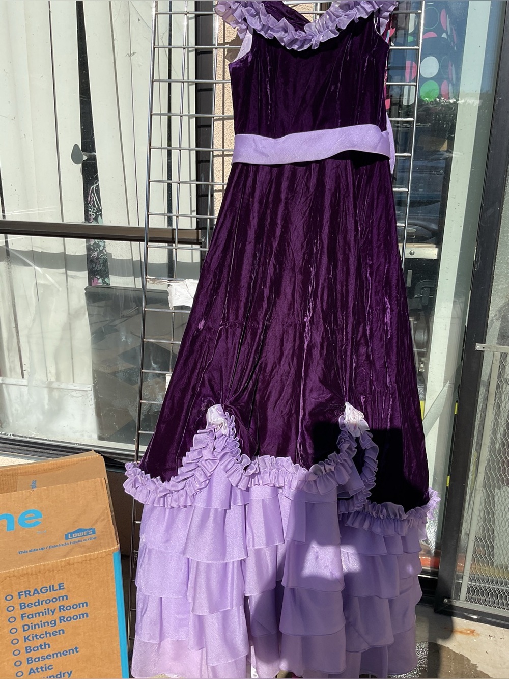Girls Purple Ruffled Velvet Costume Dress